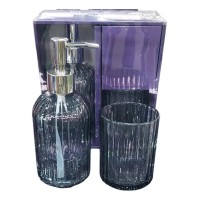 Kit Banheiro 2 Peças Em Vidro C/ Dispenser Sabonete Liquido Cinza Kit Banheiro 2 Peças Em Vidro C/ Dispenser Sabonete Liquido Cinza